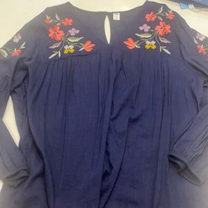 Old navy blue blouse with floral accent